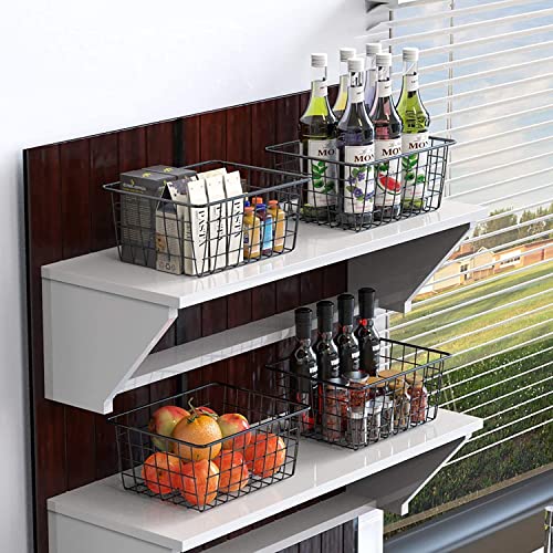 Image of Wire Storage Basket for Kitchen & Pantry | Multipurpose Metal Organizer Bin for Fruits, Vegetables, Snacks, Bathroom & Closet Storage | Black Iron Mesh Basket (Pack of 1)