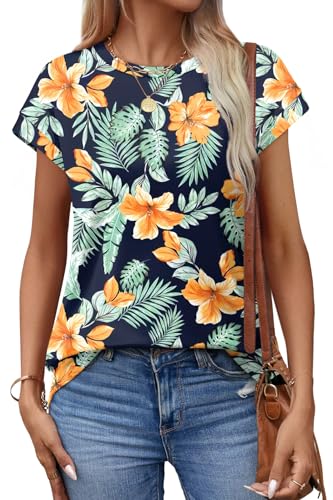 Image of Alaroo Womens Summer Tops Short Sleeve Shirts Crew Neck Cute Trendy Tunic Blouses (S-3XL)