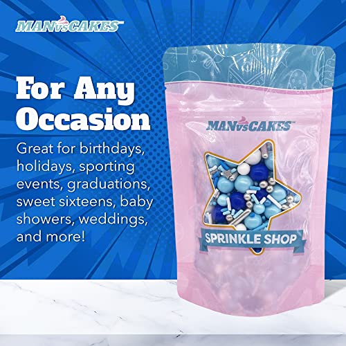 Image of Manvscakes Sprinkles- Edible Cake and Cupcake Sprinkles with Assorted Shapes and Sizes for Parties, Metallic Sprinkle Mix for Cookies, Ice Cream, Cake and Cupcake Decorating, 4 oz, Blue sprinkles