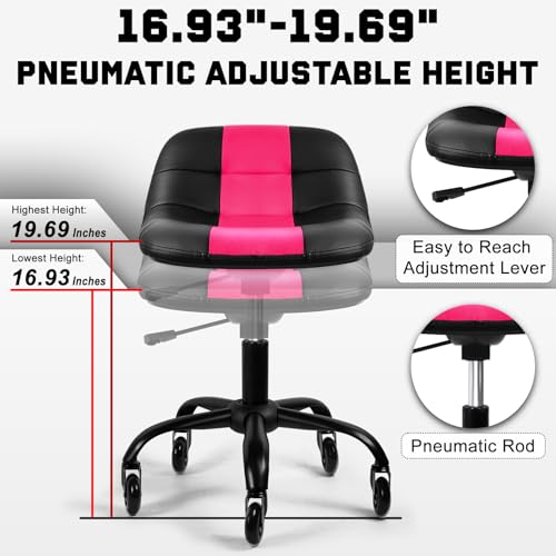 Image of Rolling Shop Stool with Wheels, Rolling Short Stool with Back Support, 360 Swivel Garage Chair, Height Adjustable Chair 330lb Heavy Duty for Spa Salon Massage Home Office Tattoo (Pink)