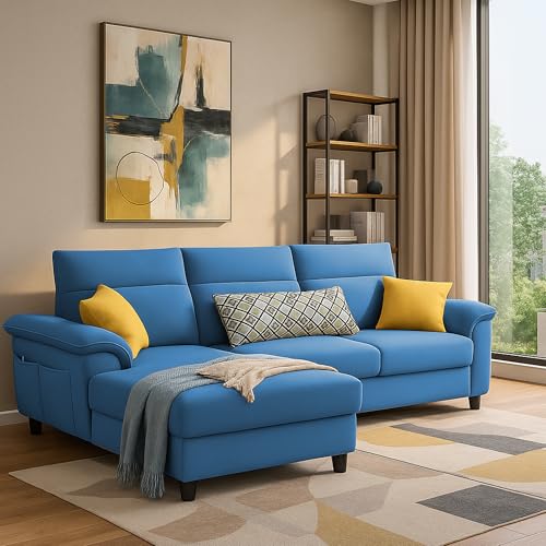 Image of Casaliving Seams LHS 4 Seater L Shape Sofa for Living Room (Turquise Fabric) Premium Fabric Sofa