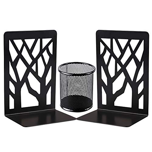 Bookends, Metal Book Ends, Decorative Bookend Supports Black Book Shelf Holder Non Skid