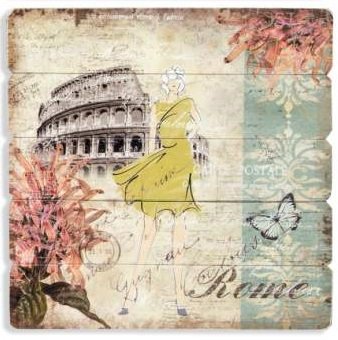 Cadre tableau bois vintage 50x50 cm décoration murale rétro thème Rome