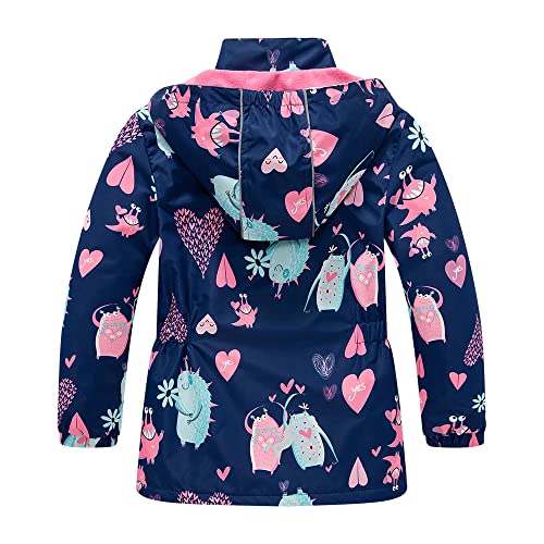Image of Girls Rain Jacket Kids Hooded Raincoat Windbreaker with Fleece Lining