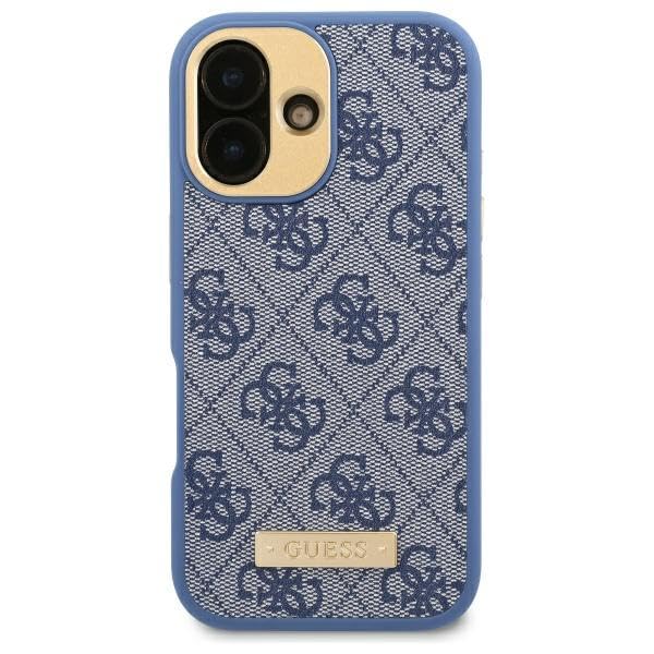 CG Mobile Guess GUHMP16LU4GPRB Coque Rigide pour iPhone 16 Pro 6,3" Bleu 4G Logo Plate