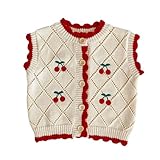 [Cousannory] セーター キッズ 赤 ベビー ニット セーター プルオーバー 幼児 女の子 赤ちゃん 秋服 おしゃれ チェリー 刺繍 ボーダー ニットベスト カーディガン 可愛い 子供服 韓国 上着 トップス 防寒 保温 暖かい 普段着 遊び着 お正月 プレゼント(ピンク,80)