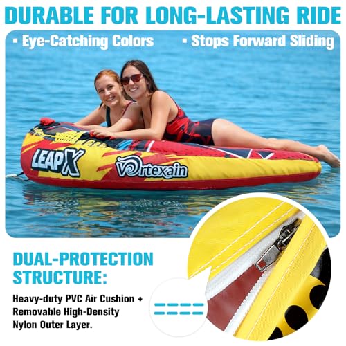 Vortexain Towable Tubes for Boating, 1-2 Person Heavy Duty Inflatable, Water Sports Boat Tube for Tubing with Handles, Thick Nylon EVA Cover, Speed Safety Valve Tow Points for Adults Kids Gifts