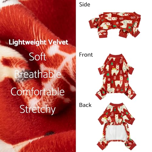 Image of Fitwarm Christmas Alpaca Dog Pajamas, Christmas Clothes for Small Dogs Boy Girl, Holiday Pet Outfit, Red, Green, White, XS
