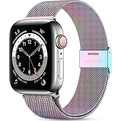 Epova Metal Strap Compatible with Apple Watch Strap 40mm 38mm 41mm 42mm 44mm 45mm, Stainless Steel Mesh Metal Replacement Strap for iWatch SE Series 7 6 5 4 3 2 1, 38mm/40mm/41mm Colorful Cover