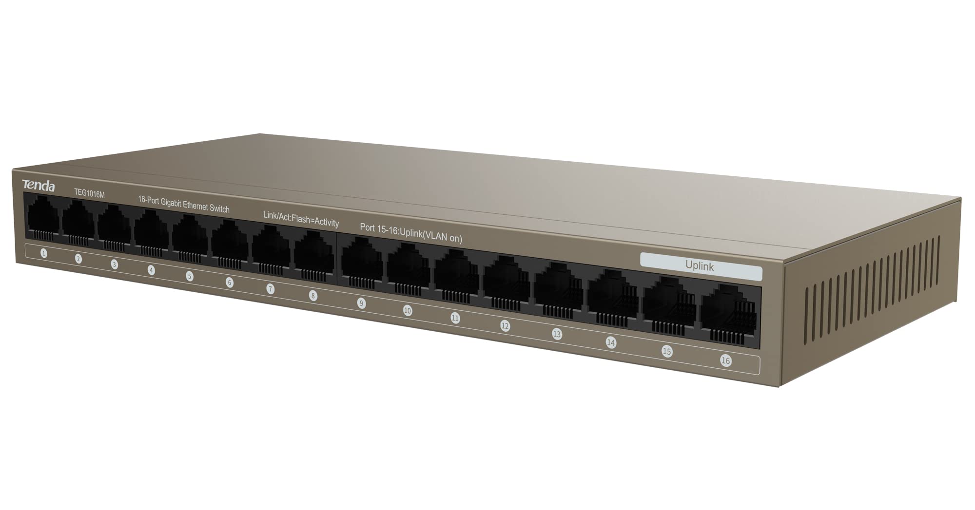 Tenda Switch 16 Gigabit Bağlantı Noktası, 10/100/1000 Mbps, Masaüstü veya Duvara Monte Ethernet Anahtarı, Tak ve Çalıştır, Yapılandırma Gerekmez, Tek Anahtarlı VLAN, Çelik Yapı (TEG1016M)