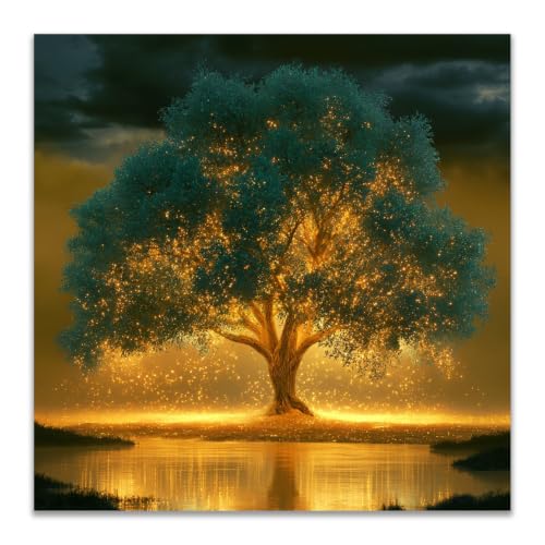 Cuadro del árbol de la vida turquesa para decorar un salón moderno con arte abstracto XXL