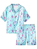 Topgal Cute Cupcake and Colorful Heart Pajamas for Girls – Satin Silky Short Sleeve Button Down PJ Set Size 8