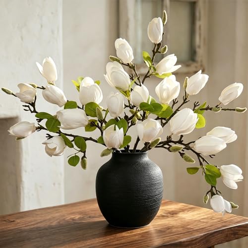 MEIVINES 6PCS Artificial Magnolia Flowers Stems for Spring Decoration 26In Artificial White Fake Flowers with Buds Faux Long Stem Floral Arrangement for Vase Table Centerpiece Indoor Home Decor