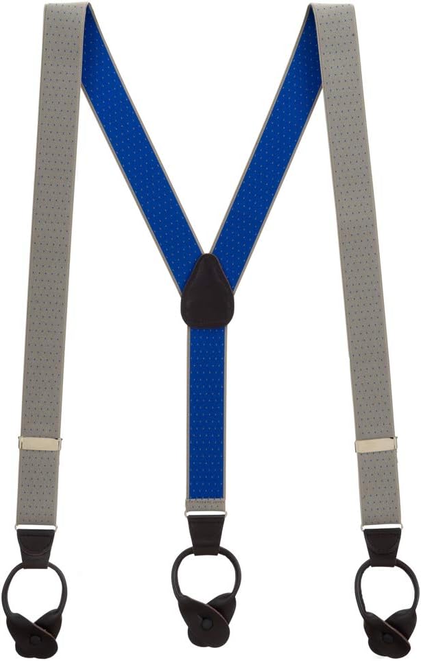Suspender Store Woven Pin Dot Pattern Suspenders - 1.38-Inch Wide Elastic - Y-Back - Button - 6 Colors & 2 Sizes