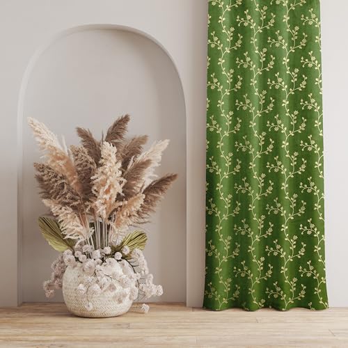 Image of Heavy Velvet Fabric Room Darkening Floral Design Curtains 7 Feet for Door, Green, Pack of 2 Pieces