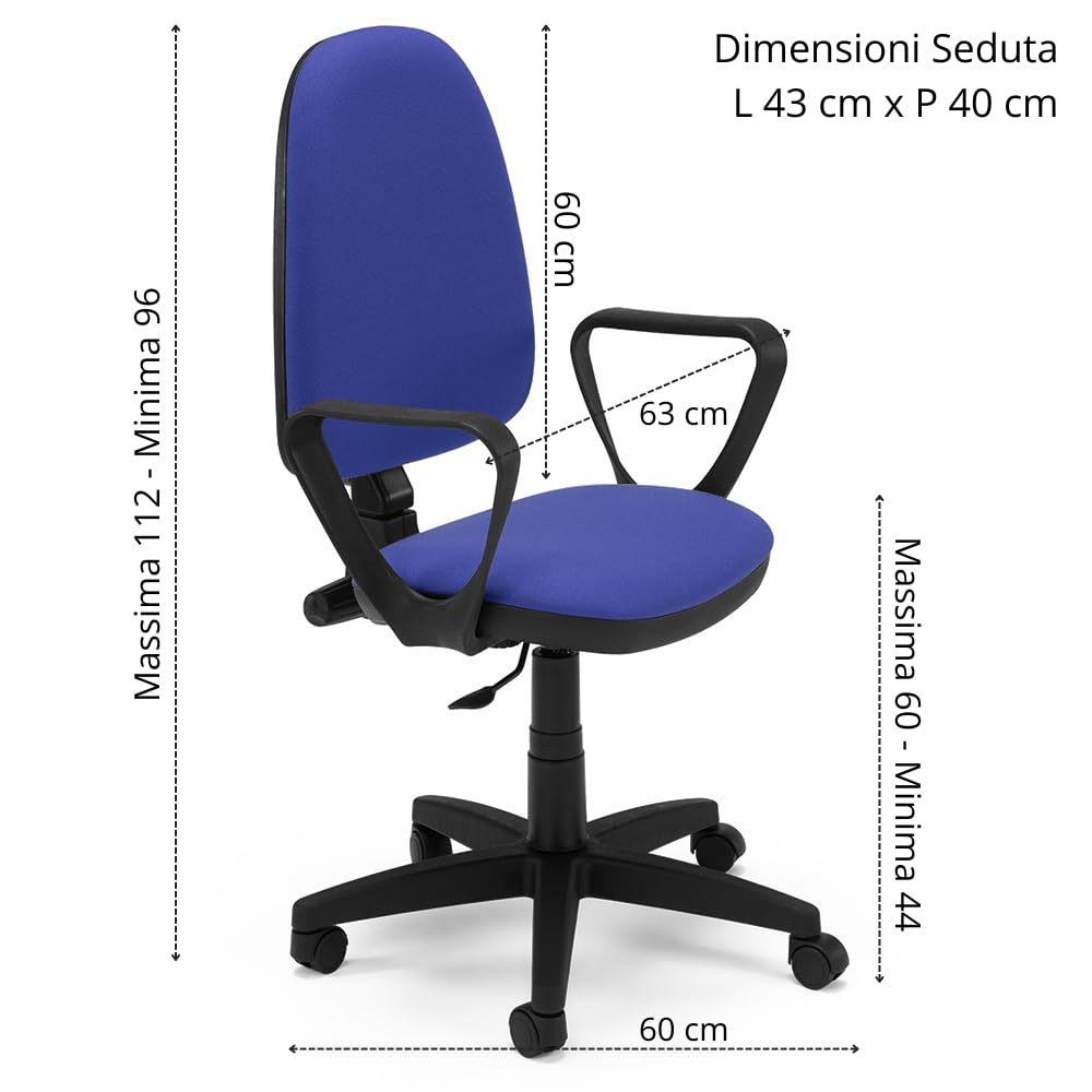 REDÒKASA Sedia Girevole da Ufficio MADE IN ITALY America con schienale alto e seduta imbottita, sistema di elevazione regolabile a gas (Blu)