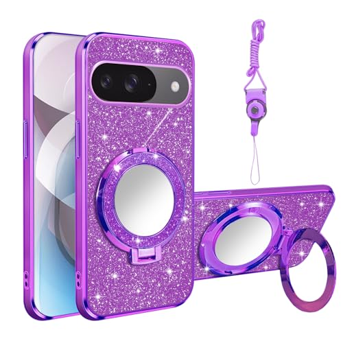 Coque violette pour Google Pixel 9 et 9 Pro avec anneau et miroir