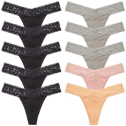 Image of ANNYISON Women's Thongs, T Back Low Waist See Through Panties Cotton Seamless Lace Thongs for Women