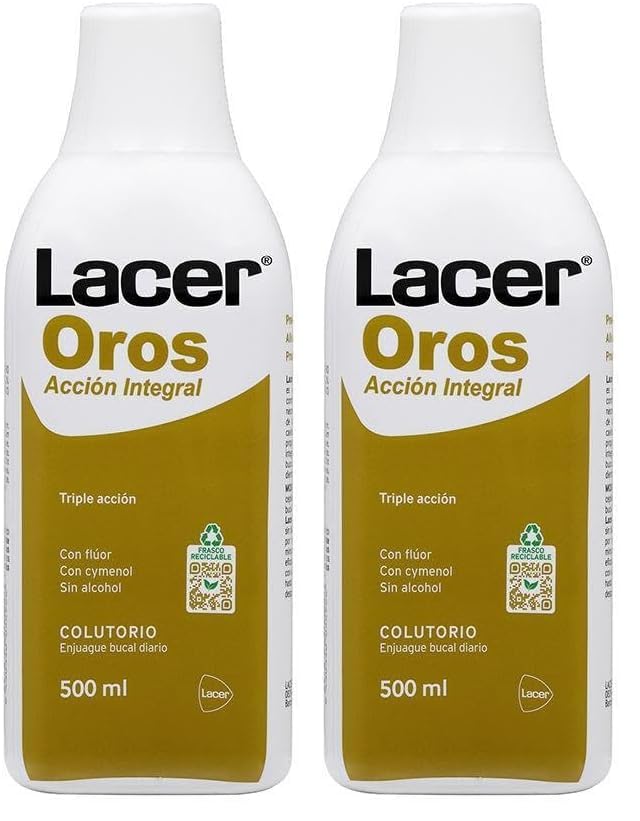 LACER OROS - Colutorio 500 ml, Enjuague Bucal, Protección Bucodental Integral, Triple Acción, Previene el Sangrado, Reduce la Sensibilidad Dental, Protege Contra la Caries (Paquete de 2)