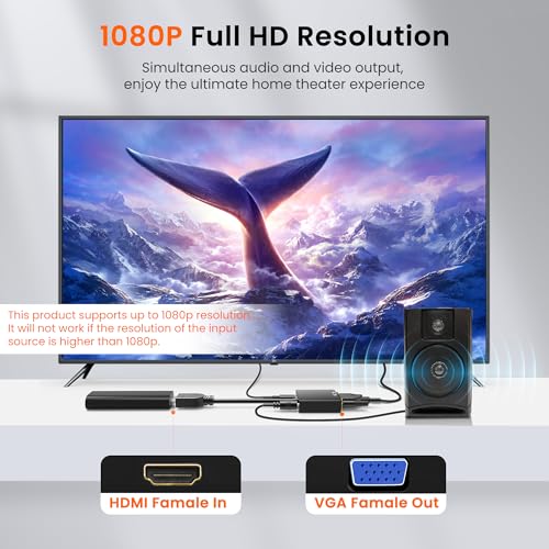 avedio Links HDMI to VGA Adapter, Active HDMI to VGA Converter (Female to Female) with Audio, Support HD 1080P@60Hz, TV Stick, Raspberry Pi, Chromebook, Roku, Xbox (3.5mm Audio Cable Included)