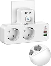 FDTEK 6 en 1 Multiprise USB avec Veilleuse, Chargeur Multiprise Prise USB C avec 2 Prises AC,1 USB-C (PD 20W) et 2 USB-A, Multiple Prise Murale Multiprise avec Interrupteur pour la Maison et Le Bureau