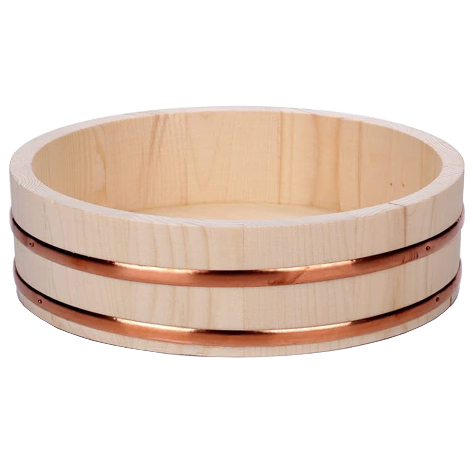 Adima Duża sushi drewniana miska na ryż japońska Hangiri Sushi Oke miska do mieszania ryżu z miedzianymi taśmami do sushi restauracji domu kuchni beczka na ryż - 12 rozmiarów, 30 x 7,5 cm