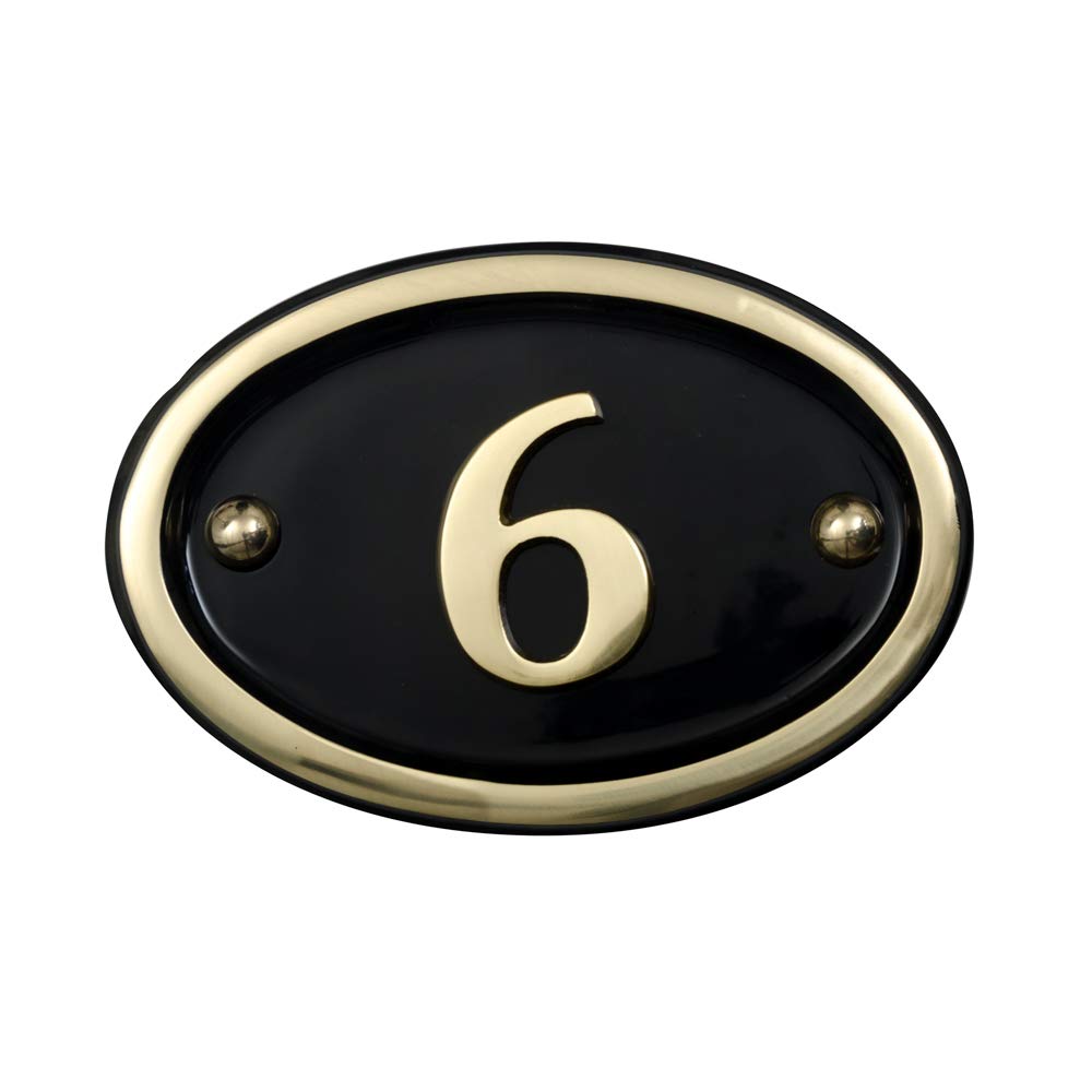 Signs & Numbers Brass Solid House Number Oval Design (No 6)