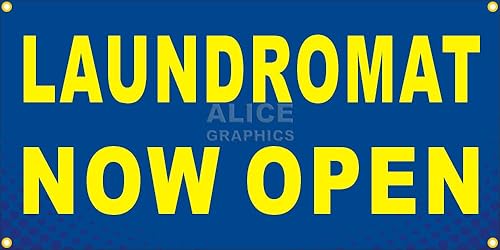Miniatura 1 de Letrero de vinilo abierto LAUNDROMAT de 22 x 44 pulgadas (diseño #7), cambio de texto existente disponible (opcional)