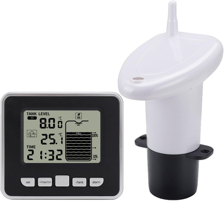 Water Tank Level Monitor With Temperature Sensor Liquid Depth Level Gauge Indicator With Time Display, ABS Cistern Water Level Sensor For Home Garden
