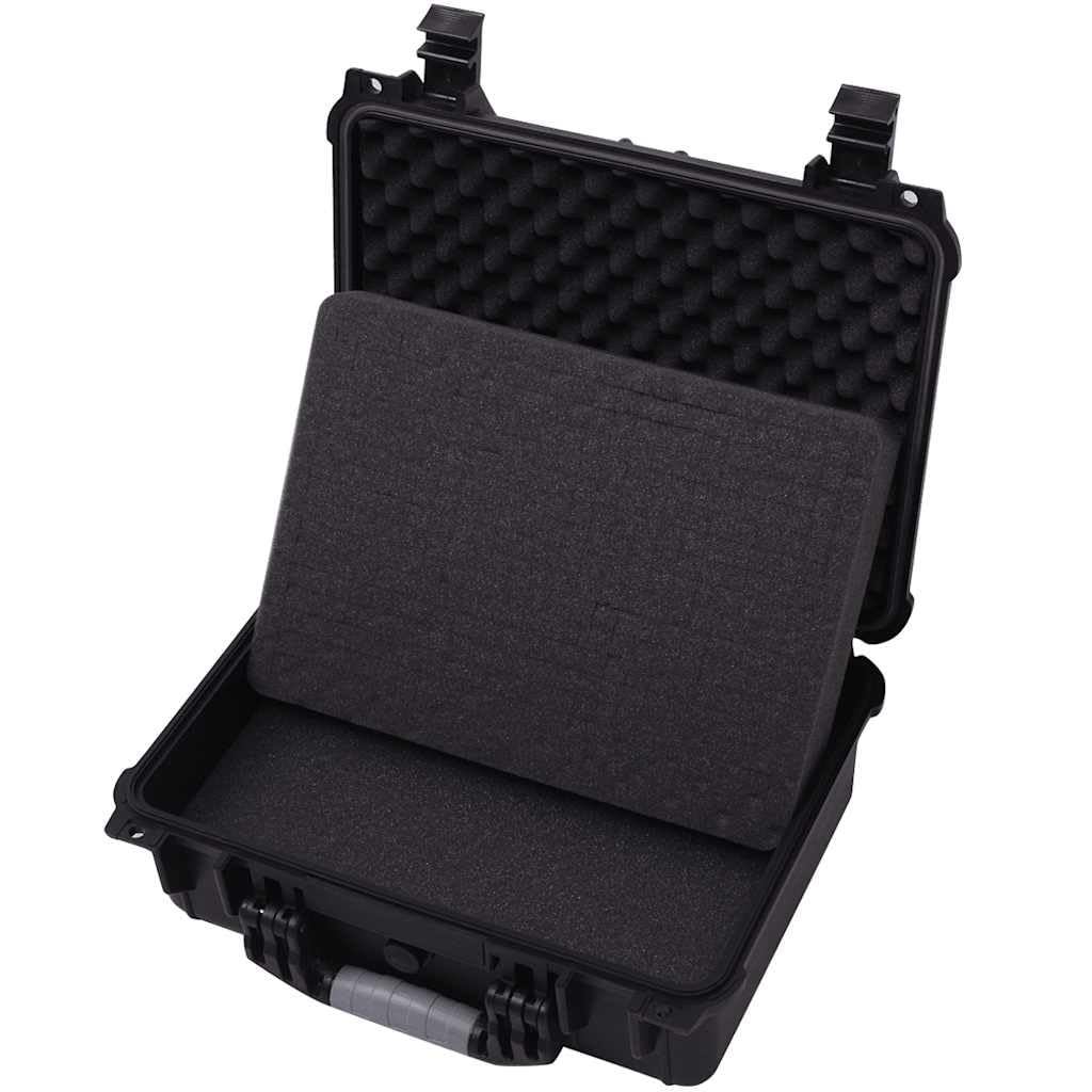 Uniwersalna walizka czarna 40,6 x 33 x 17,4 cm polipropylen ABS walizka na aparat z zaworem ciśnieniowym O-ring i 3 wkładkami piankowymi do aparatu, obiektywów, akcesoria podróżne