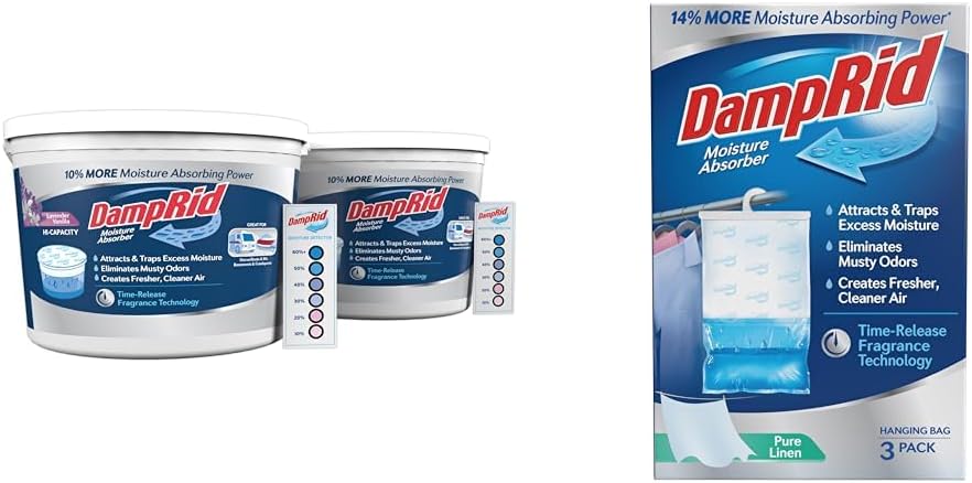 DampRid Hi-Capacity Moisture Absorber Bucket & Hanging Bag Moisture Absorber 3-Pack Bundle