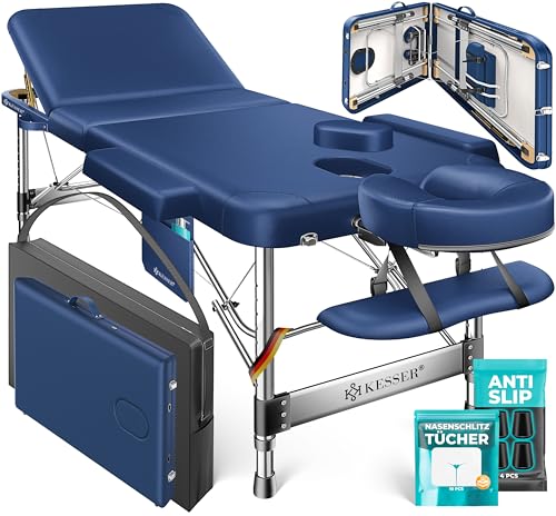 Kesser Camilla de masaje móvil plegable y regulable en 3 zonas, cama ancha de aluminio + 10 x almohadillas para la cara con reposacabezas y reposabrazos