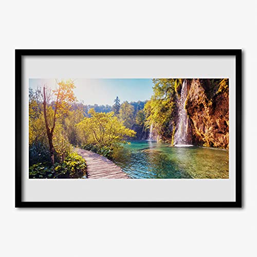 Affiche avec cadre 100x70 cm cascade du lac pour habiller un mur vide sans effort de montage