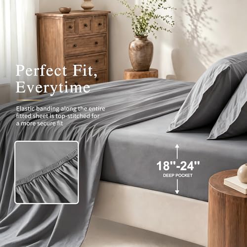 Image of MEISHANG 1000TC Egyptian Cotton Sheets King, 18-24 inch Extra Deep Pocket | 1000TC Egyptian Cotton Sheets, Sateen Weave, Ultra Soft & Breathable, OEKO-TEX Certified
