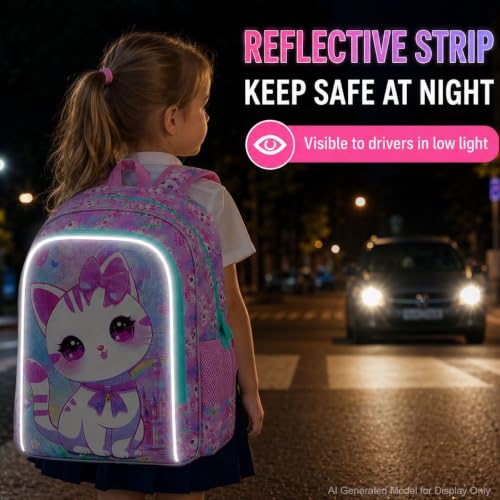 Image of CCJPX 3PCS Cat Backpack for Girls, 16 inchKids Preschool Bookbag with Lunch Box, Cute Water Resistant Elementary School Bag for Teen Kindergarten Toddler