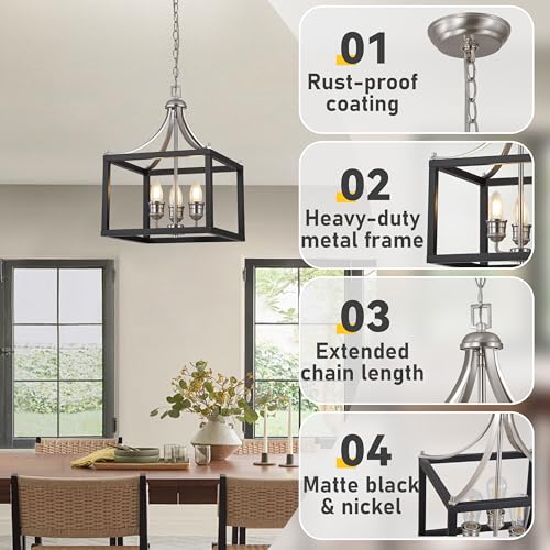 Image of Black Chandelier, 3-Light Farmhouse Chandelier for Entryway, Ceiling Light Fixture, E26 Rustic Hanging Pendant light, Industrial Modern Chandelier for Dining Room Entryway Kitchen Island Foyer Bedroom