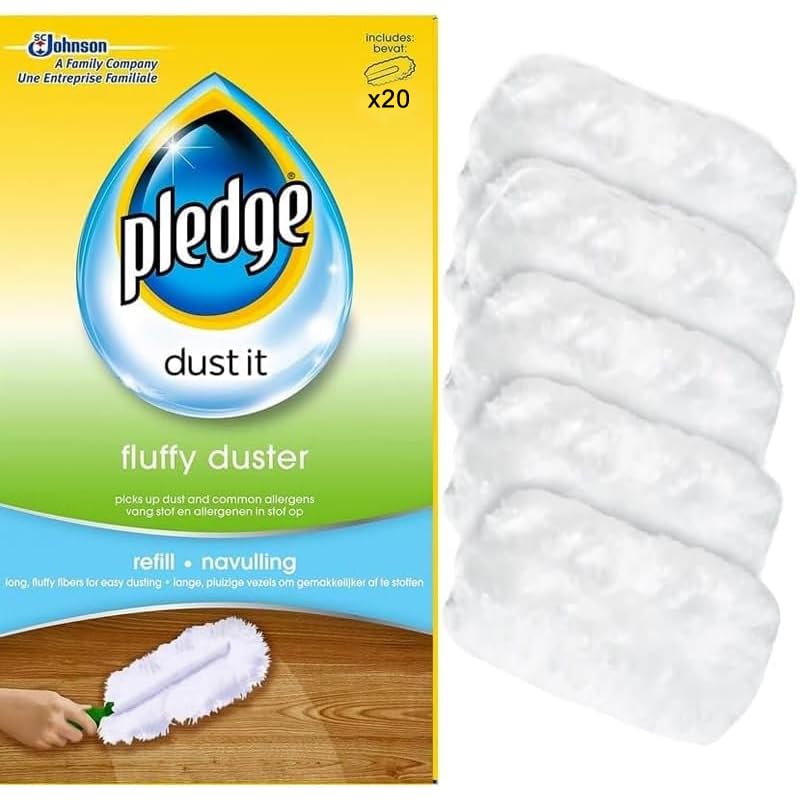 DTD QUALITY MATTERS Pack of 20 Pledge Fluffy Dusters Refill Pack Long Fluffy Fibres For Easier Dusting | Pick Up Dust & Common Allergens Replacement For Pledge Dusters Refills White (20)