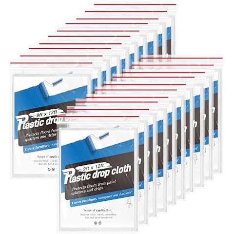 20 Pack Plastic Drop Cloth Sheets for Painting, 9x12 Feet Dust-Proof Clear Plastic Cloth for Furniture Cover Cover