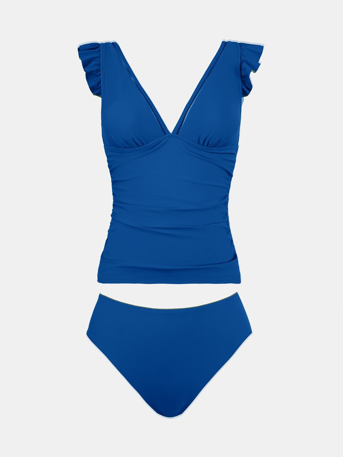 CUPSHE Damskie zestawy tankini dwuczęściowy strój kąpielowy dekolt w serek marszczony brzuch kontrola drabiny wykończenie (XS-4XL)