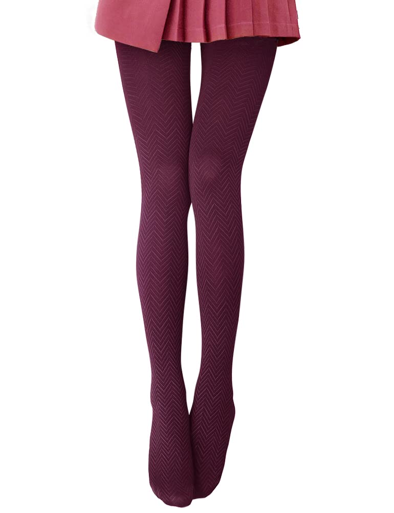 VERO MONTE Womens 120D Wavy Pattern Opaque Tights Jacquard High Waist Pantyhose