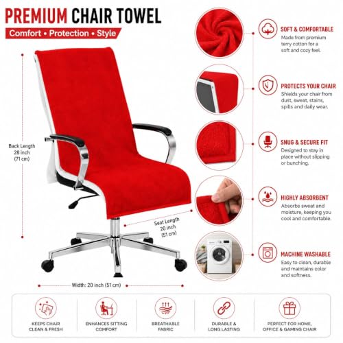 Image of ROMAN HOME Car & Office Chair Towel with 2 Tie Knots| Super Soft 400 GSM (2, red)