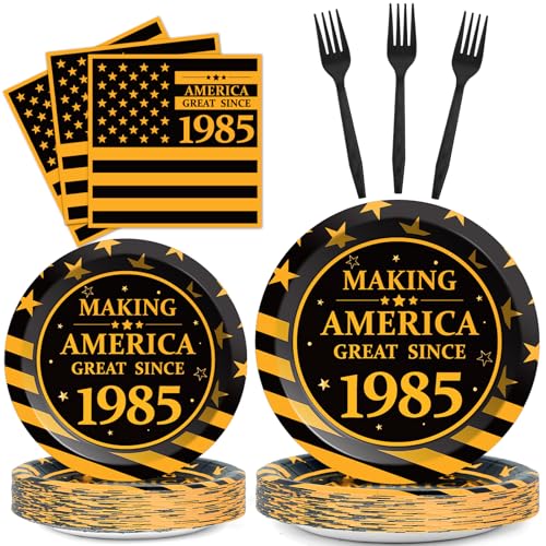 96Pcs 40th Birthday Party Supplies Black and Gold Paper Plates Napkins and Forks 40th Birthday Party Decorations Making Great Since 1985 Dinnerware Party Favor for Men or Women Tableware Serves 24