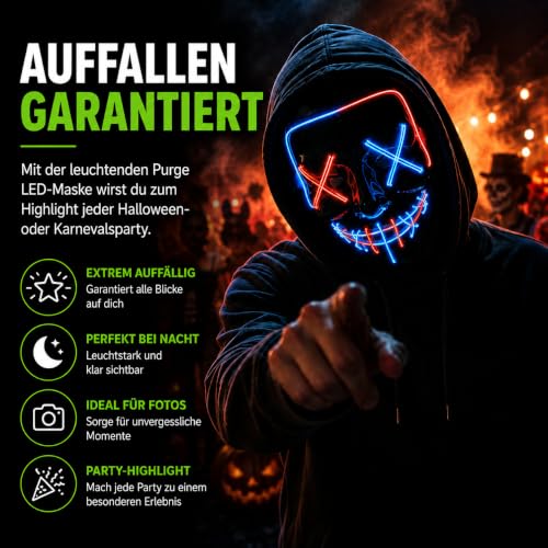 Costumed Halloween Maske Purge LED - Kostümmaske steuerbar für Halloween, Fasching & Karneval als Kostüm & Verkleidung für Herren & Damen (… – Ansicht 3