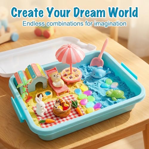 Image of Carolart Hamster Sensory Bin, Animal Play Set, Sand Box with Glow Stones | Rabbit and hamster pretend play sandbox, sensory sand activity, pet habitat toy, gift for kids ages 3-8