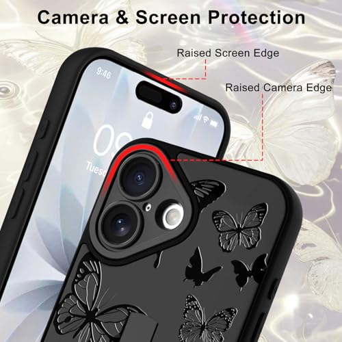 Image of for iPhone 17 Case with Finger Strap Holder, Cute Cool Butterfly Print Pattern Design for Women Men, Shockproof Anti Scratch Hand Kickstand Protective Cover, Gray