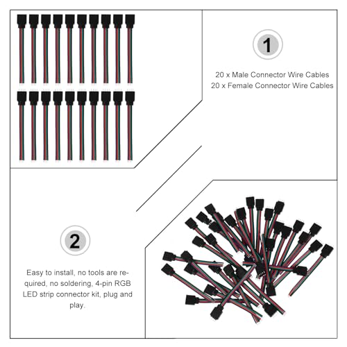 Conector para tira de LED RGB 5050 de 4 pines, cable adaptador macho hembra POPETPOP para hogar 3