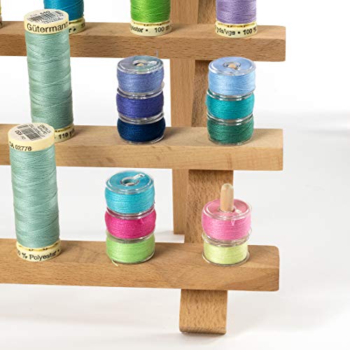 Image of Dritz Wooden Thread Rack - Holds 60 Spools - Wall-Mount or Free-Standing with Pull-Out Legs - Wood Organizer for Sewing, Quilting, & Hair Braiding
