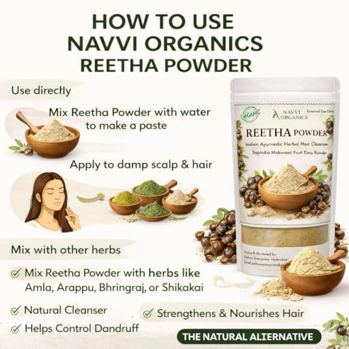 Image of Natural Reetha Powder for Hair (200g), Soapnut Powder for Hair Wash, Promotes Hair Growth, Chemical Free Herbal Cleanser