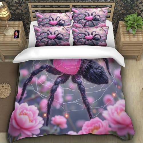 Housse de couette super douce cœur d'araignée rose microfibre 140x200