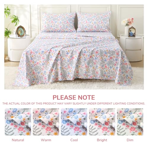 Image of MUXHOMO King Size 4 Piece Sheet Set, Soft & Breathable Sheet for Bedroom with Deep Pocket Up to 16 inch, Wrinkle-Free & Cooling Bed Sheets with Flat Sheet, Fitted Sheet & Pillowcases - Colorful Flower